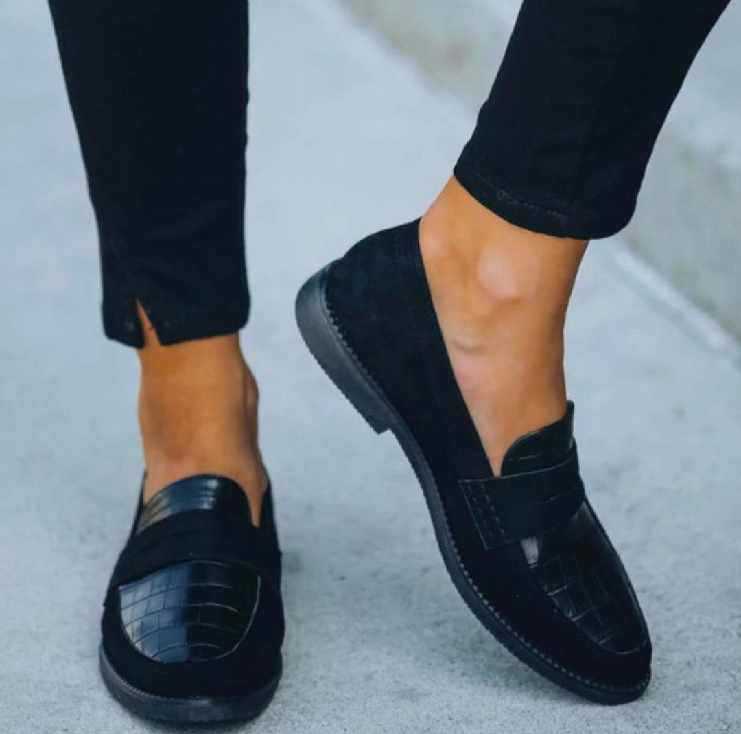 Women's Crocodile Texture Loafers Slip-On Penny Style Flats