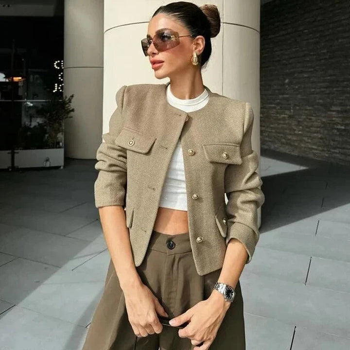 Ava | Women's Cropped Button Front Bomber Jacket Luvy Boutique