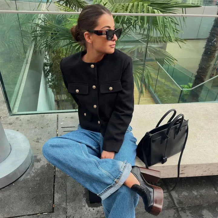 Ava | Women's Cropped Button Front Bomber Jacket Luvy Boutique