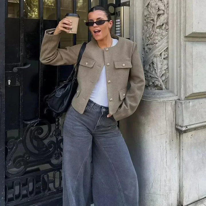 Ava | Women's Cropped Button Front Bomber Jacket Luvy Boutique