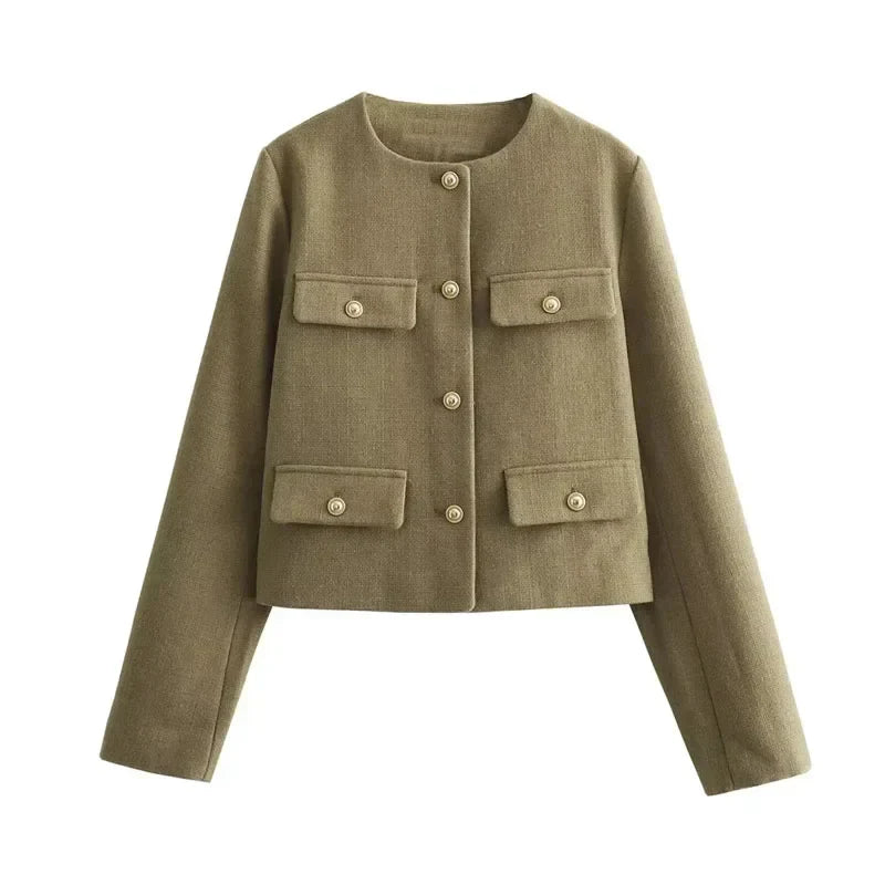 Ava | Women's Cropped Button Front Bomber Jacket Luvy Boutique