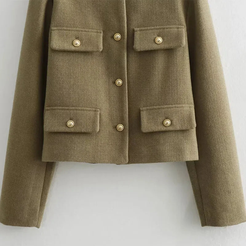 Ava | Women's Cropped Button Front Bomber Jacket Luvy Boutique