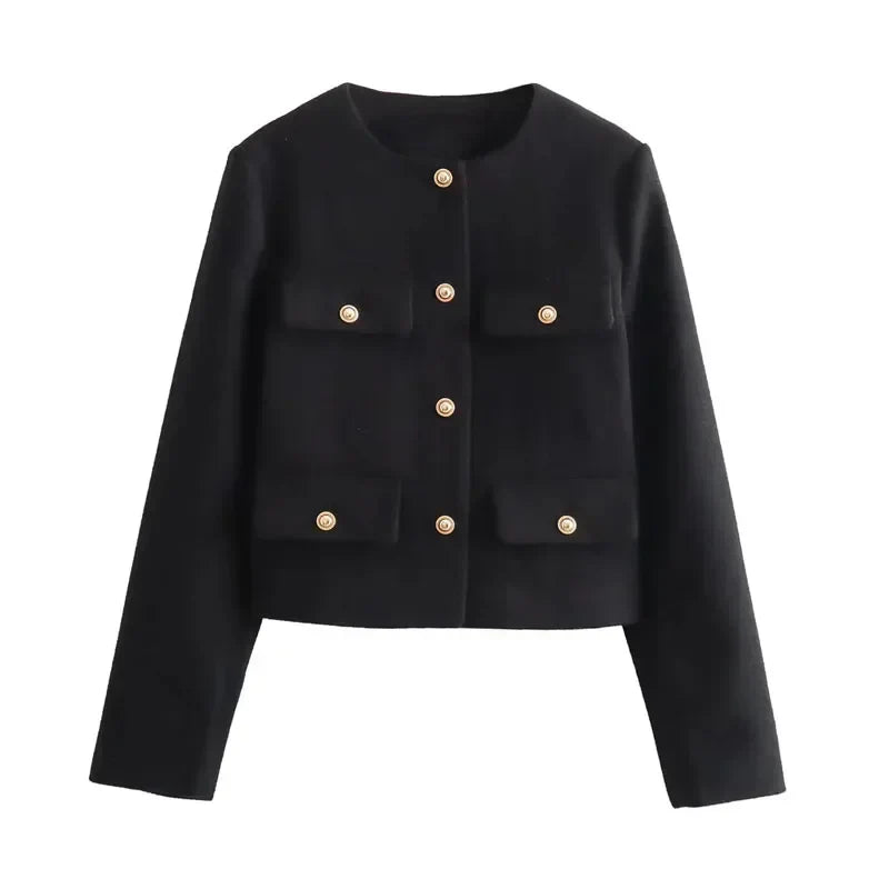 Ava | Women's Cropped Button Front Bomber Jacket Luvy Boutique