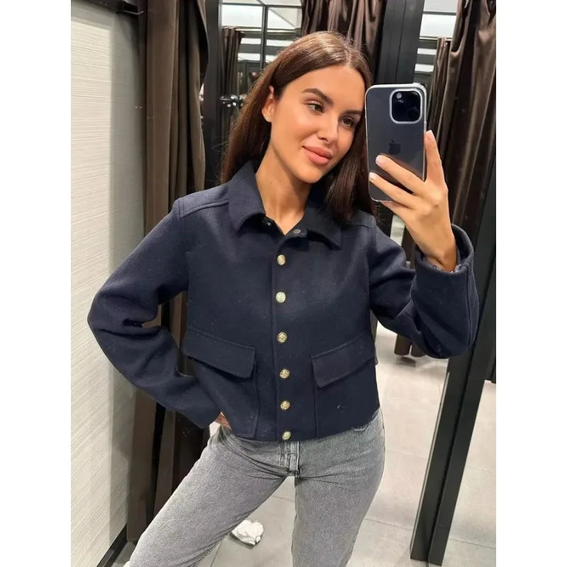 Amber | Women's Cropped Button Front Bomber Jacket Luvy Boutique