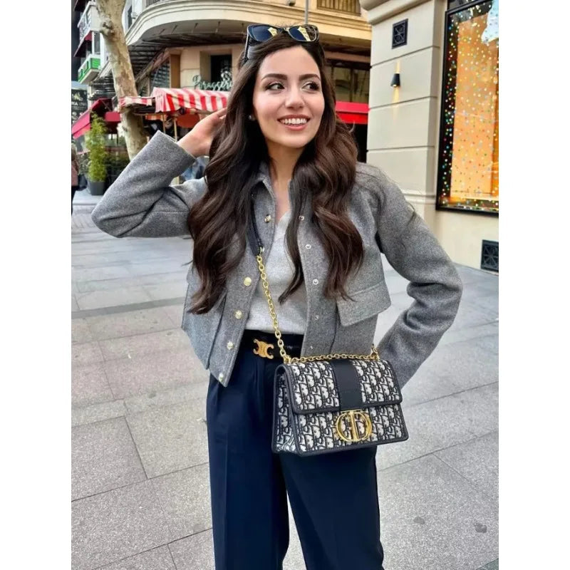 Amber | Women's Cropped Button Front Bomber Jacket Luvy Boutique