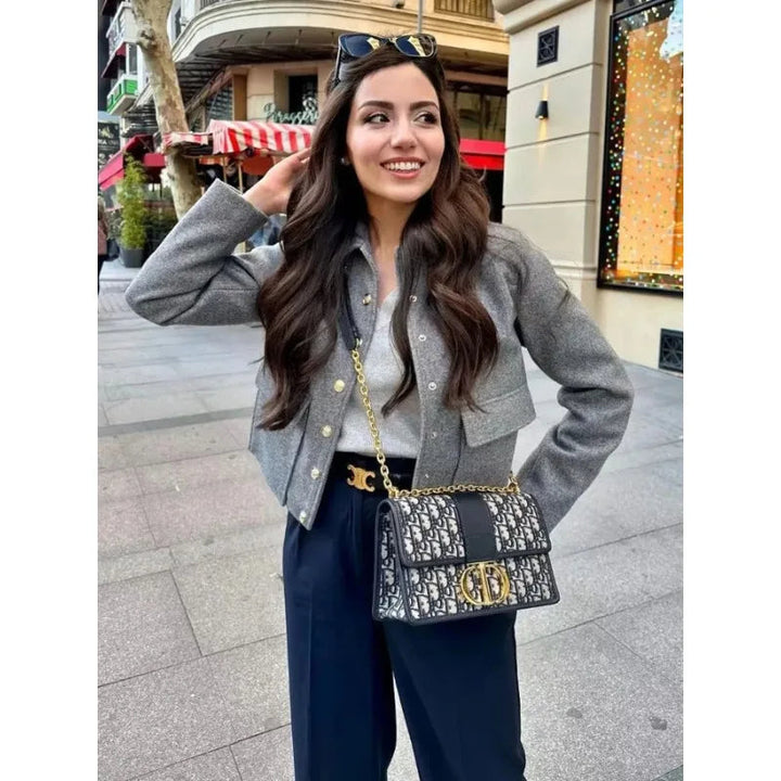 Amber | Women's Cropped Button Front Bomber Jacket Luvy Boutique
