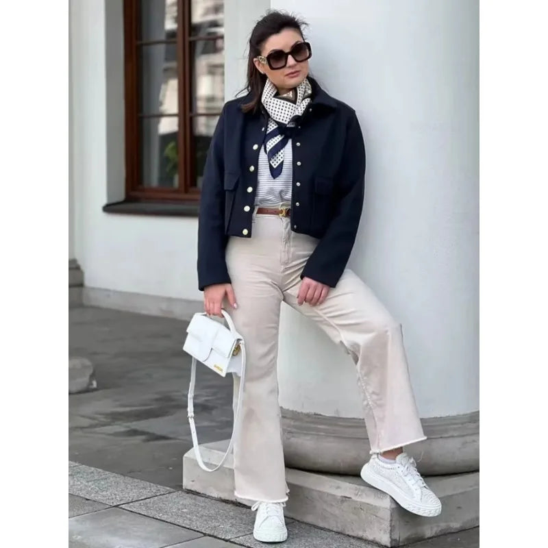 Amber | Women's Cropped Button Front Bomber Jacket Luvy Boutique