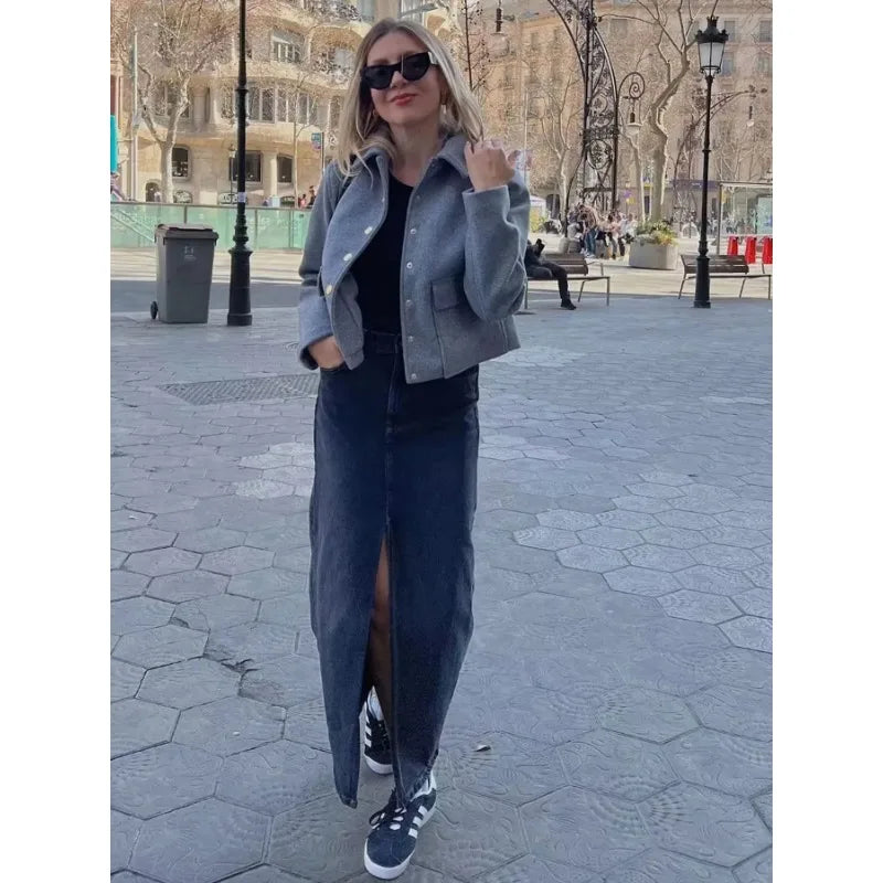 Amber | Women's Cropped Button Front Bomber Jacket Luvy Boutique