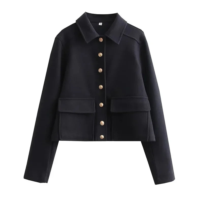 Amber | Women's Cropped Button Front Bomber Jacket Luvy Boutique