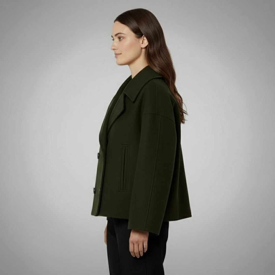 Women's Cropped Double-Breasted Short Jacket Tailored Peacoat