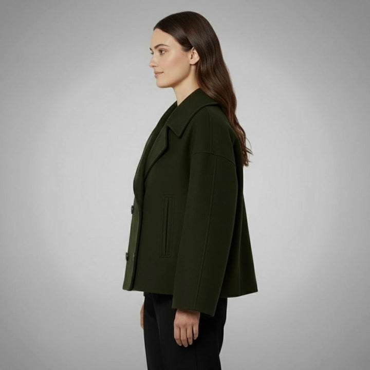 Women's Cropped Double-Breasted Short Jacket Tailored Peacoat