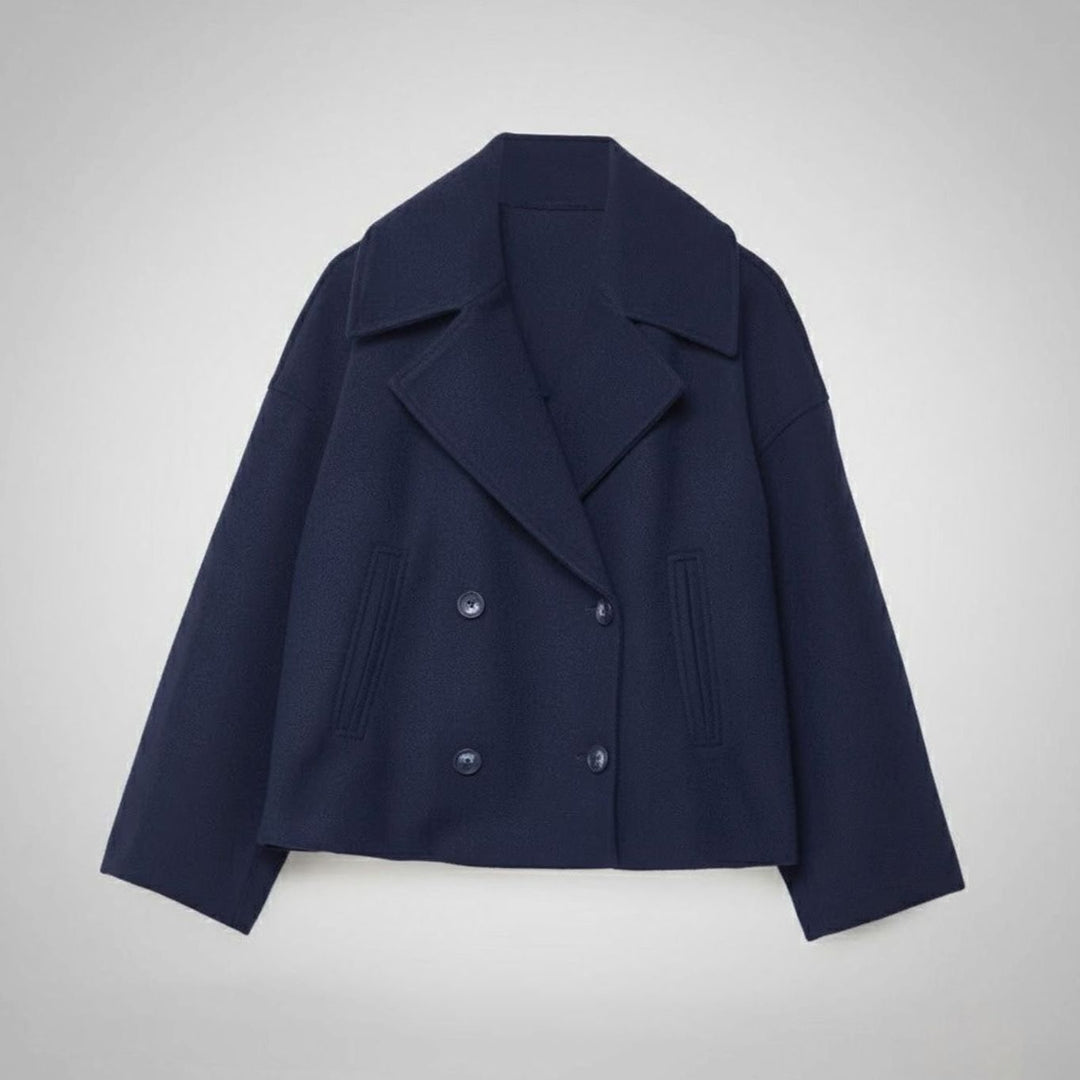Women's Cropped Double-Breasted Short Jacket Tailored Peacoat