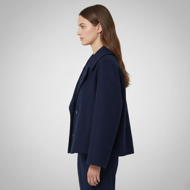 Women's Cropped Double-Breasted Short Jacket Tailored Peacoat