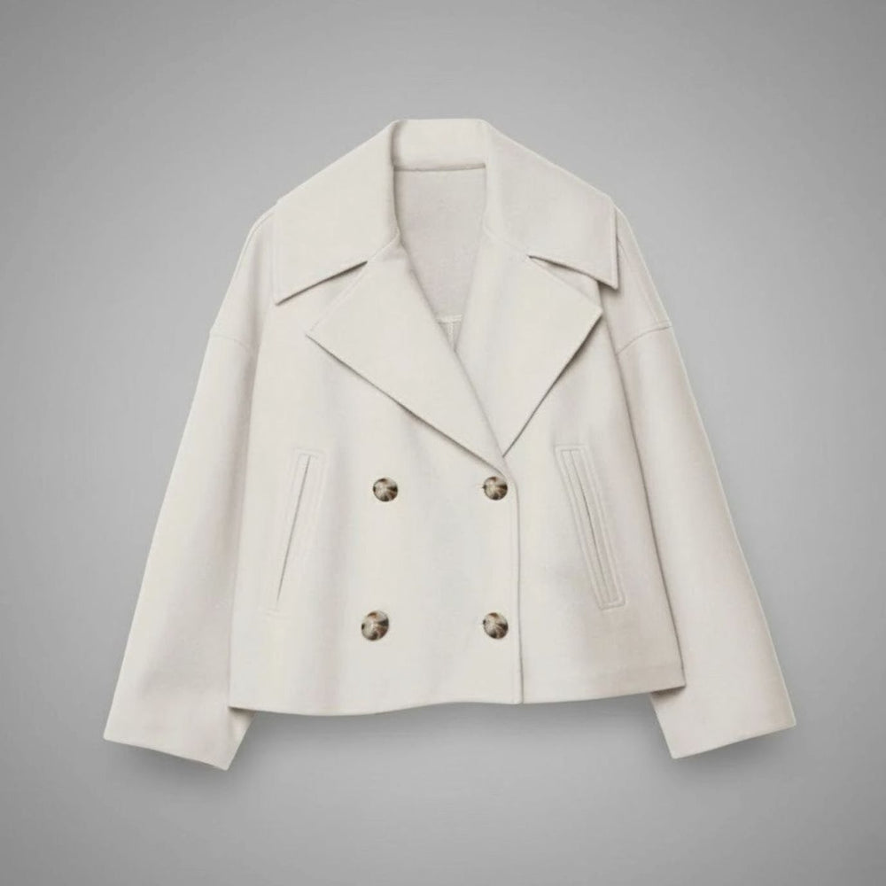 Women's Cropped Double-Breasted Short Jacket Tailored Peacoat