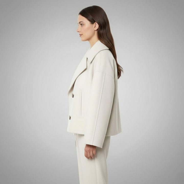 Women's Cropped Double-Breasted Short Jacket Tailored Peacoat