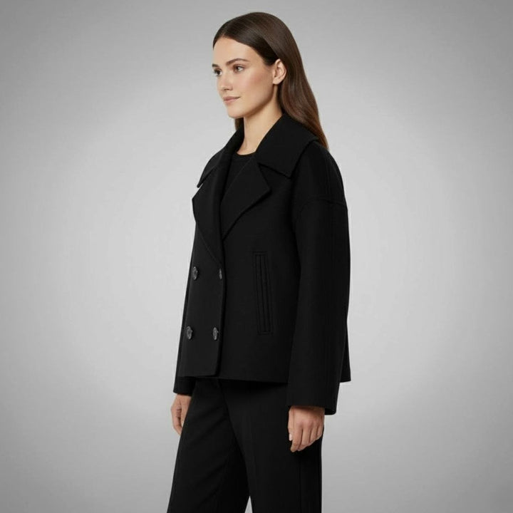 Women's Cropped Double-Breasted Short Jacket Tailored Peacoat