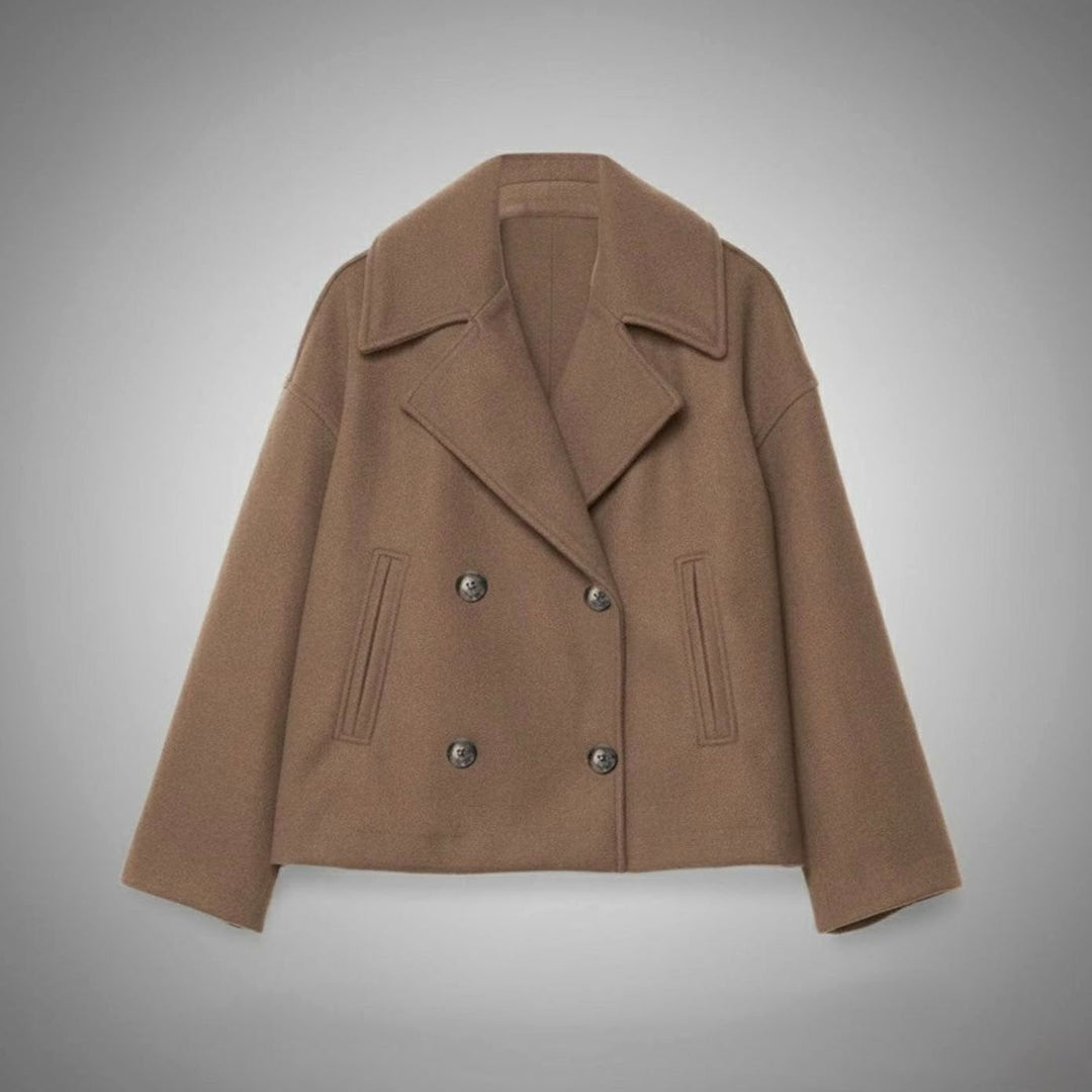 Women's Cropped Double-Breasted Short Jacket Tailored Peacoat