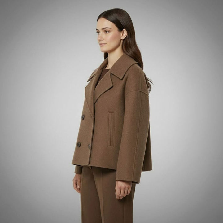 Women's Cropped Double-Breasted Short Jacket Tailored Peacoat
