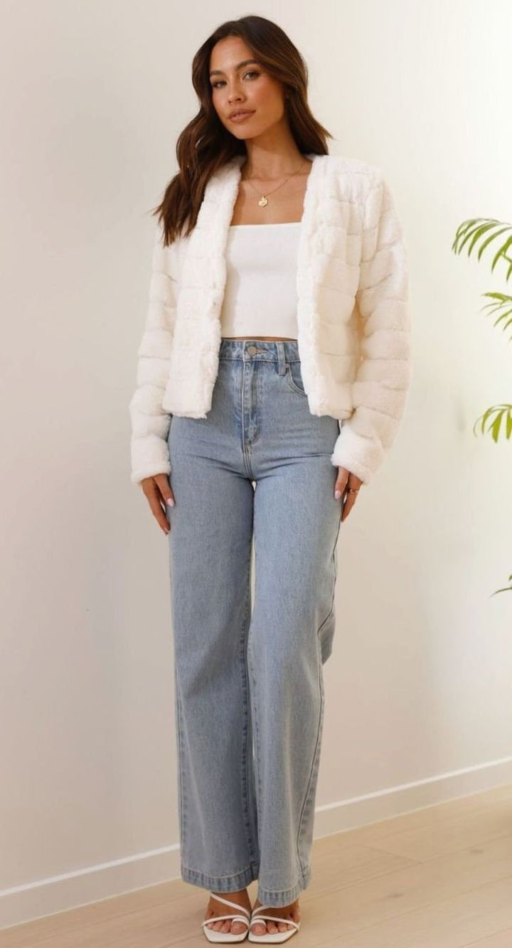 Women's Cropped Open-Front Faux Fur Evening Jacket