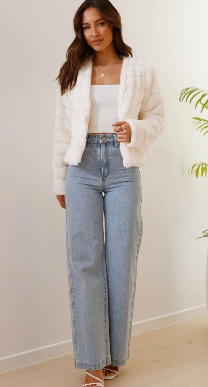 Women's Cropped Open-Front Faux Fur Evening Jacket