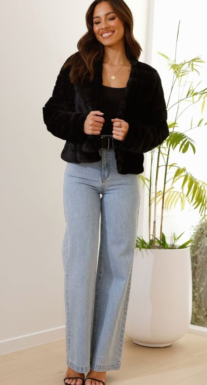 Women's Cropped Open-Front Faux Fur Evening Jacket