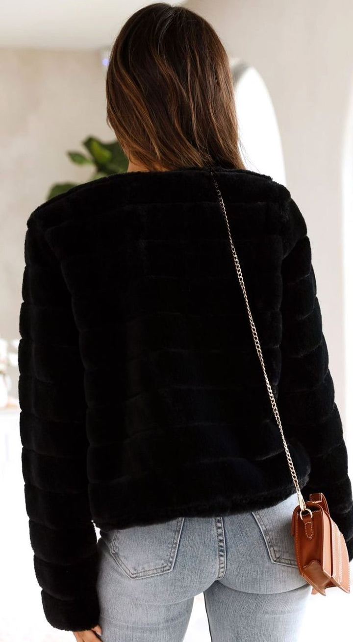 Women's Cropped Open-Front Faux Fur Evening Jacket