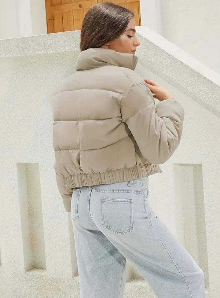 Women's Cropped Stand-Collar Zip-Up Puffer Jacket