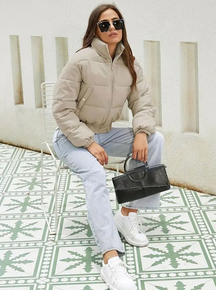 Women's Cropped Stand-Collar Zip-Up Puffer Jacket