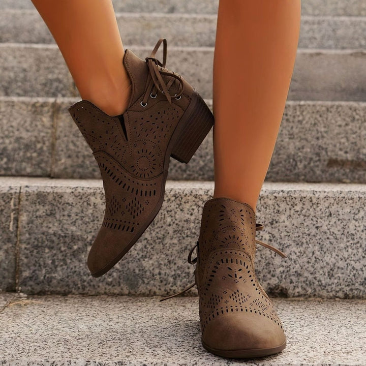 Women's Cutout Detail Lace-Up Block Heel Ankle Boots