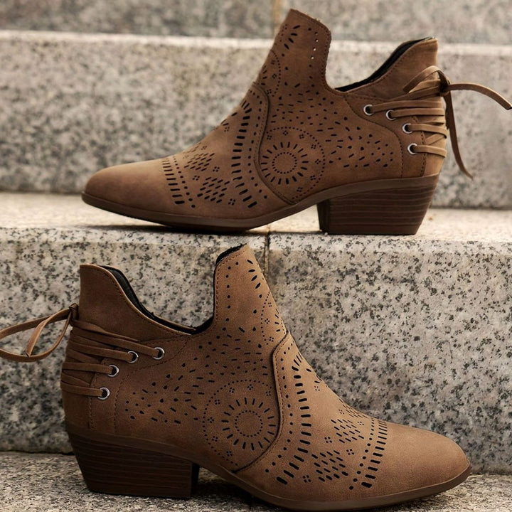 Women's Cutout Detail Lace-Up Block Heel Ankle Boots