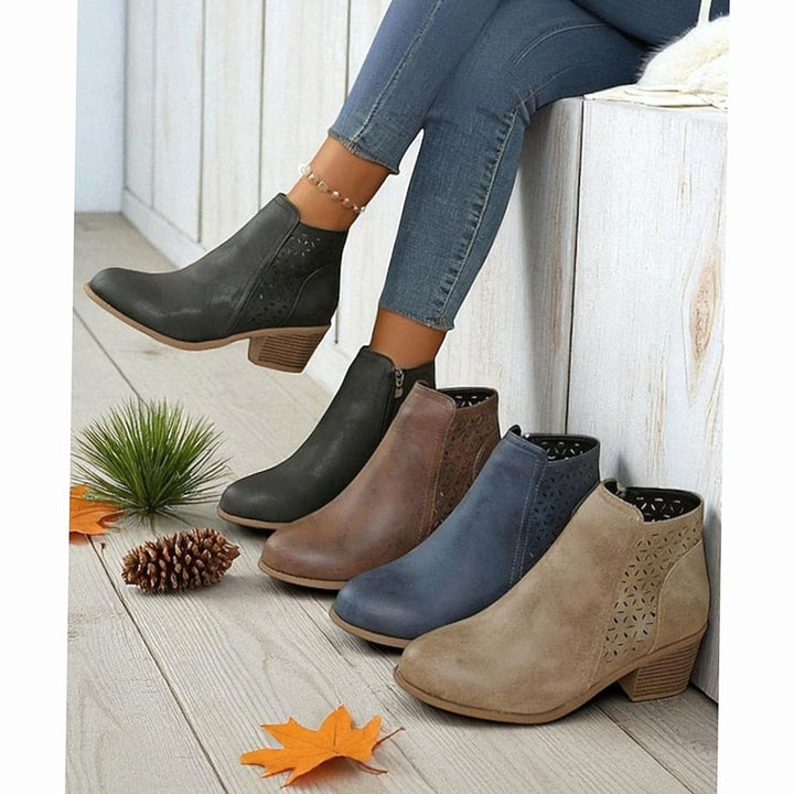 Women's Cutout Low Block-Heel Side-Zip Ankle Boots, Black