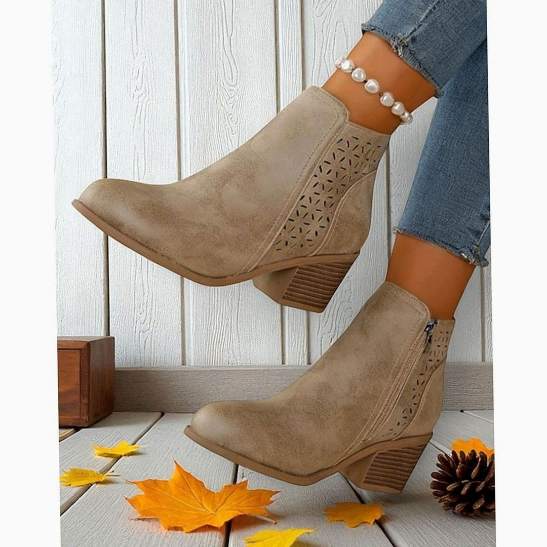 Women's Cutout Low Block-Heel Side-Zip Ankle Boots, Black