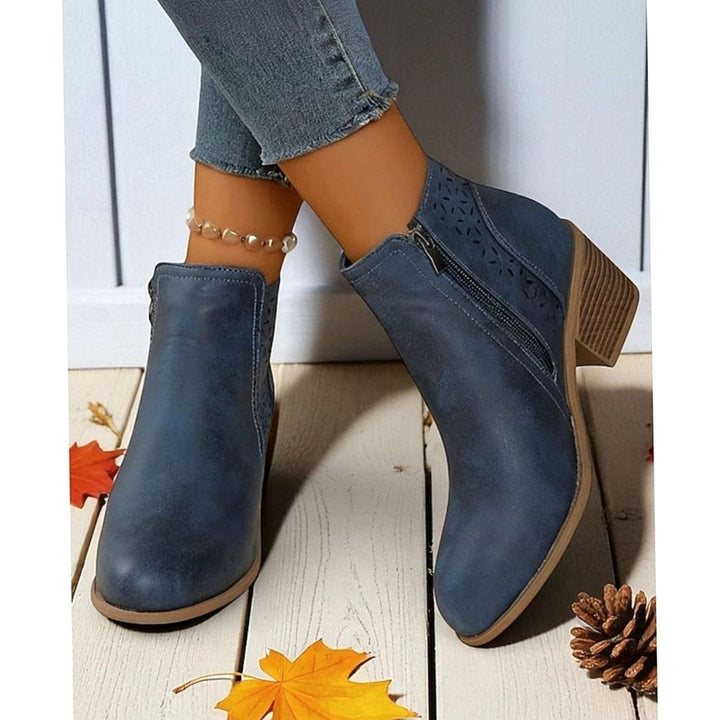 Women's Cutout Low Block-Heel Side-Zip Ankle Boots, Black
