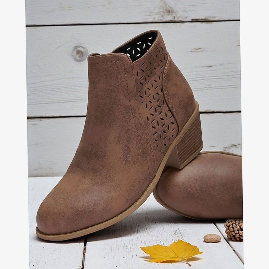 Women's Cutout Low Block-Heel Side-Zip Ankle Boots, Black