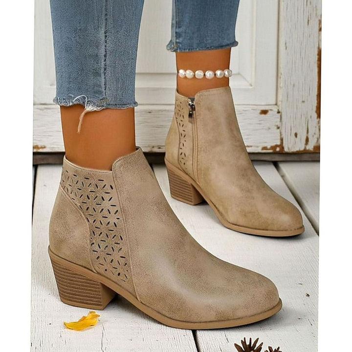 Women's Cutout Low Block-Heel Side-Zip Ankle Boots, Black