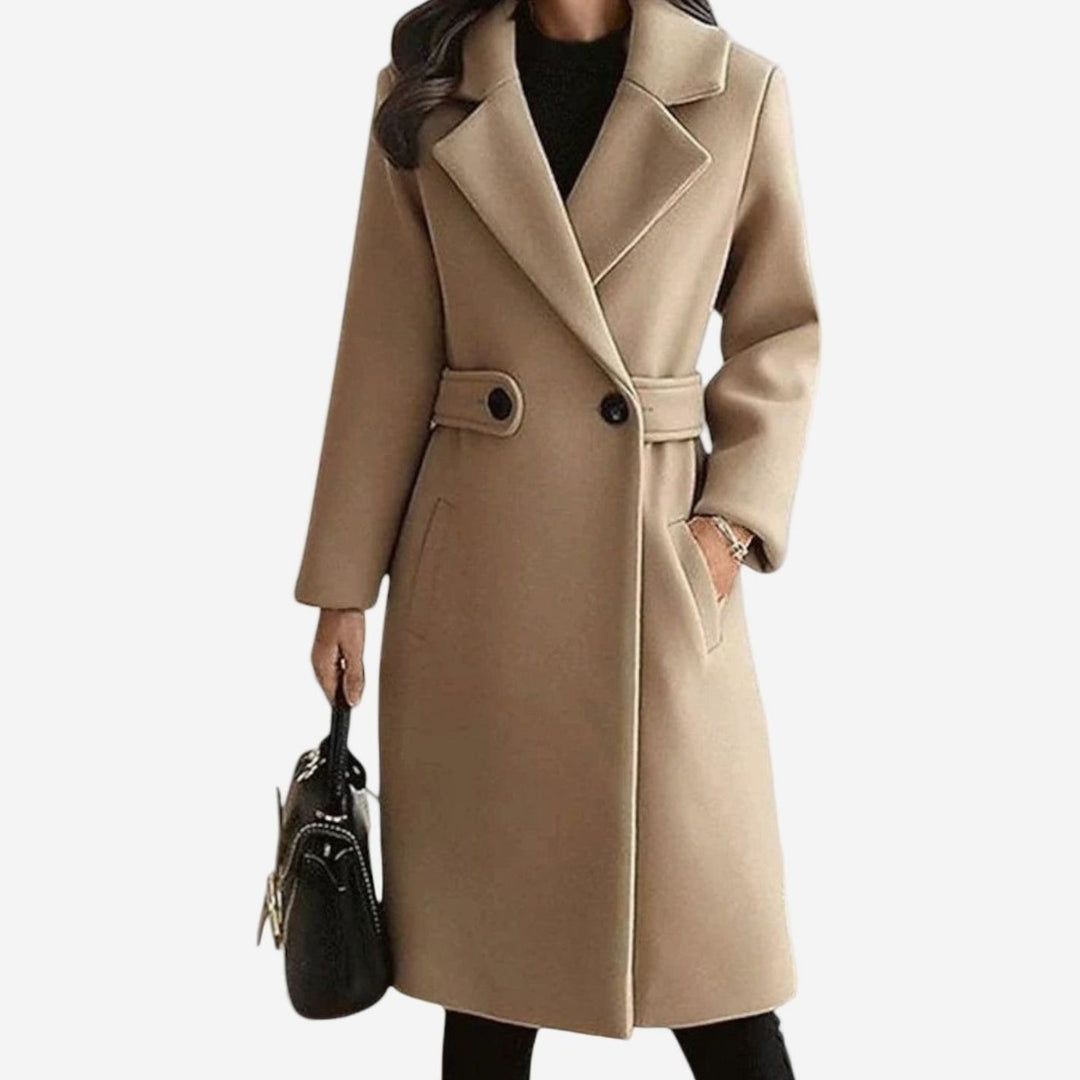 Women's Double-Breasted Belted Formal Long Coat - Camel