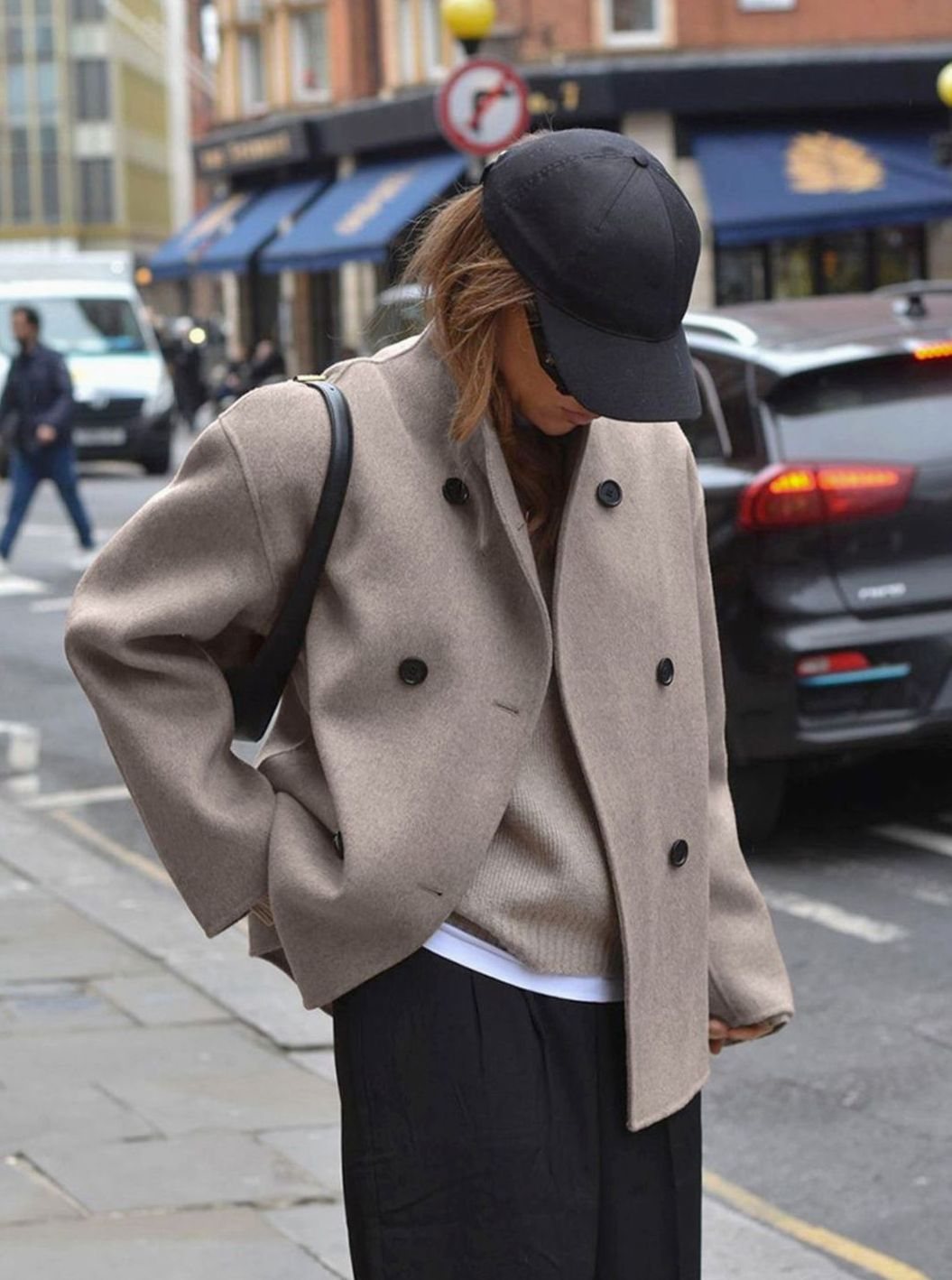 Women's Double-Breasted Coat Tailored Short Wool-Look Jacket