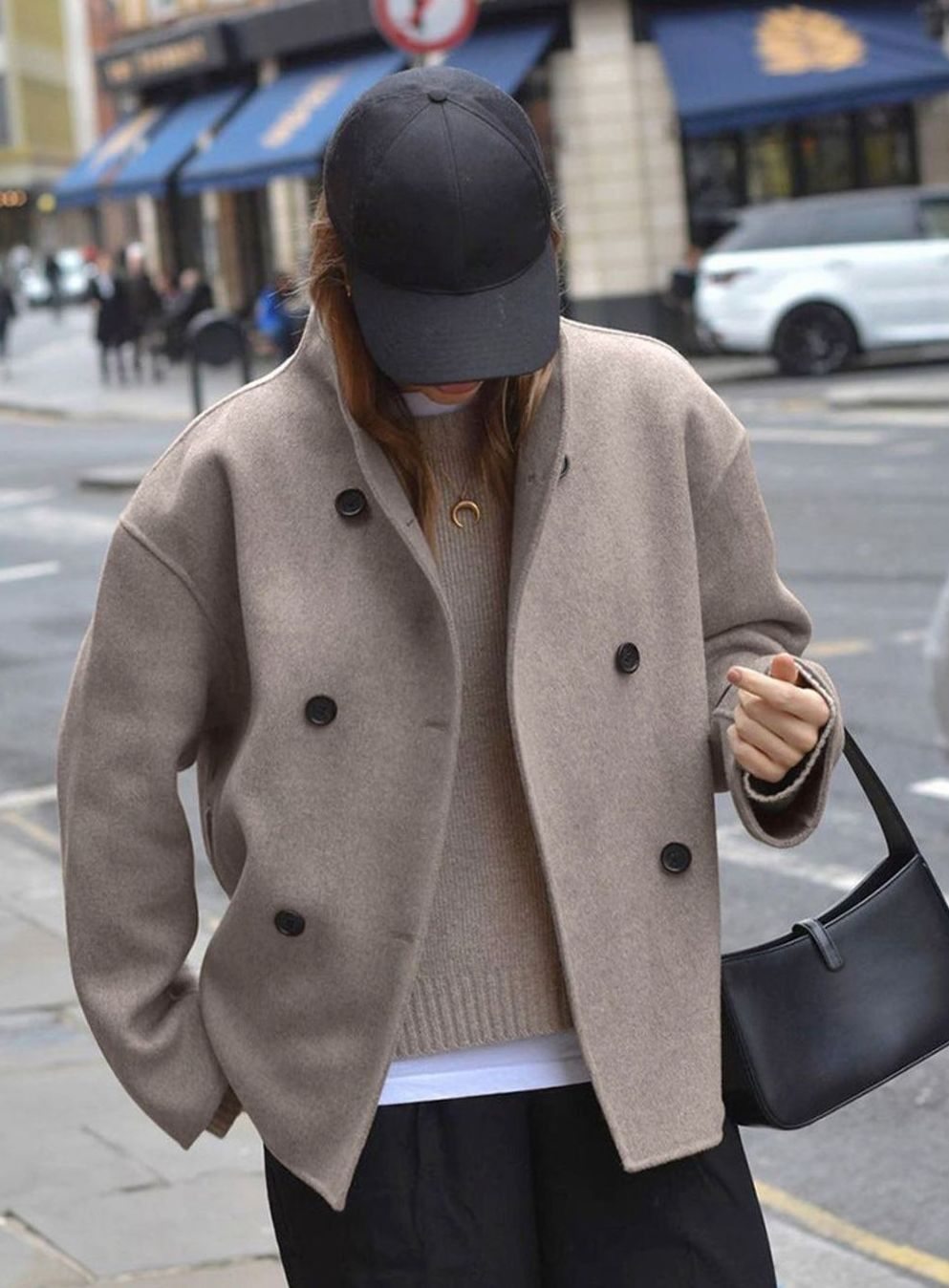 Women's Double-Breasted Coat Tailored Short Wool-Look Jacket