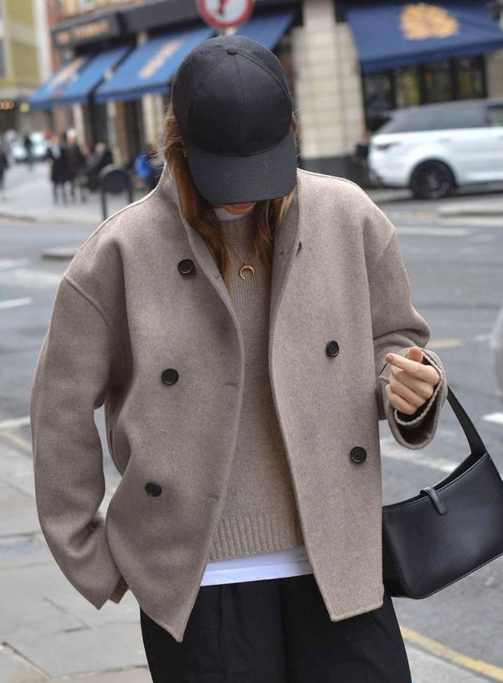 Women's Double-Breasted Coat Tailored Short Wool-Look Jacket