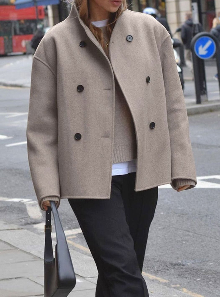 Women's Double-Breasted Coat Tailored Short Wool-Look Jacket