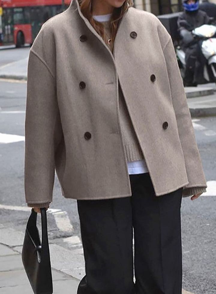 Women's Double-Breasted Coat Tailored Short Wool-Look Jacket