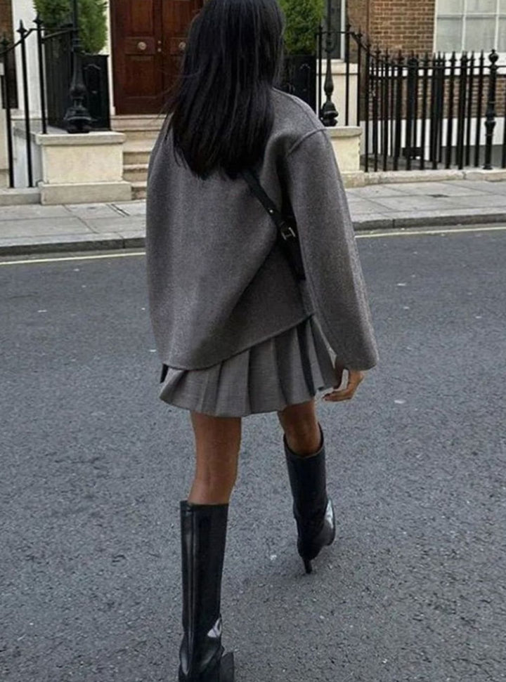 Women's Double-Breasted Coat Tailored Short Wool-Look Jacket