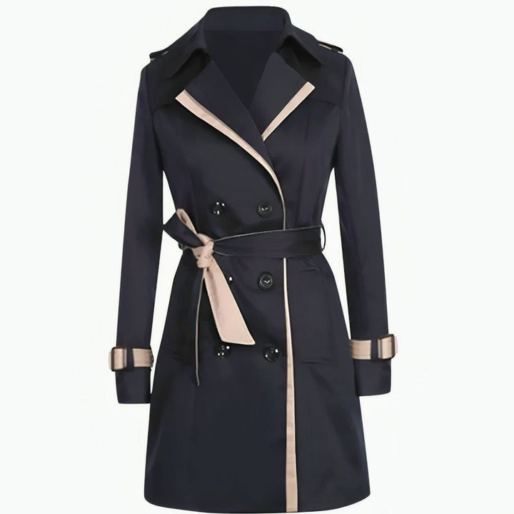 Women's Double-Breasted Contrast-Trim Tailored Trench Coat - Black