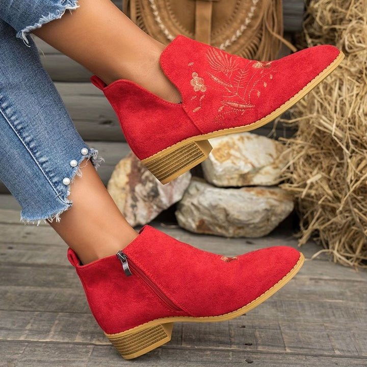 Women's Embroidered Low-Heel Pointed-Toe Ankle Boots, Multicolor