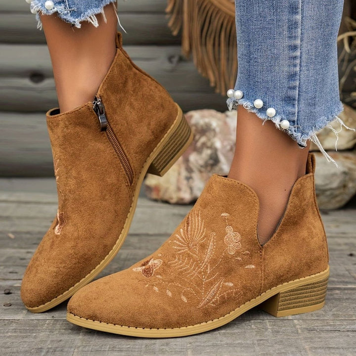 Women's Embroidered Low-Heel Pointed-Toe Ankle Boots, Multicolor