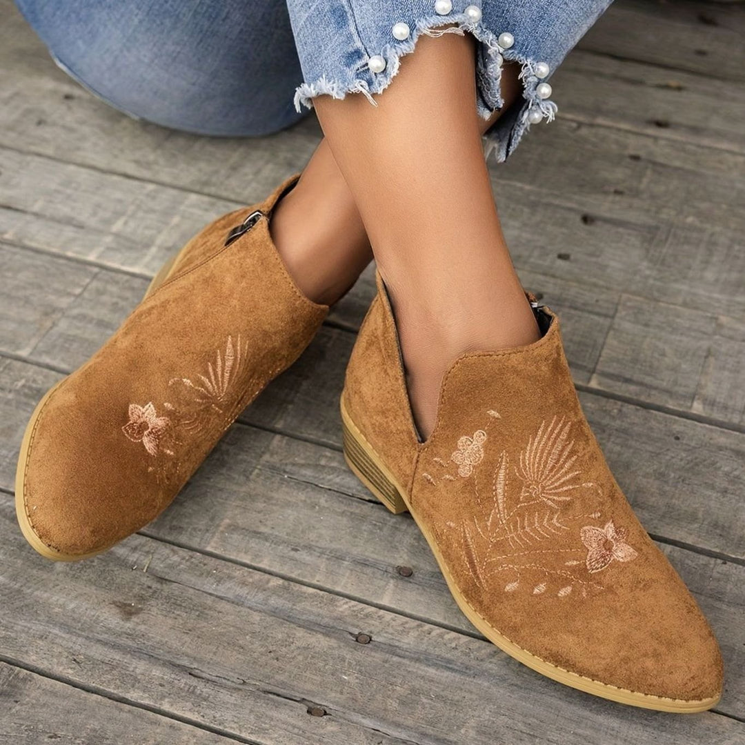 Women's Embroidered Low-Heel Pointed-Toe Ankle Boots, Multicolor