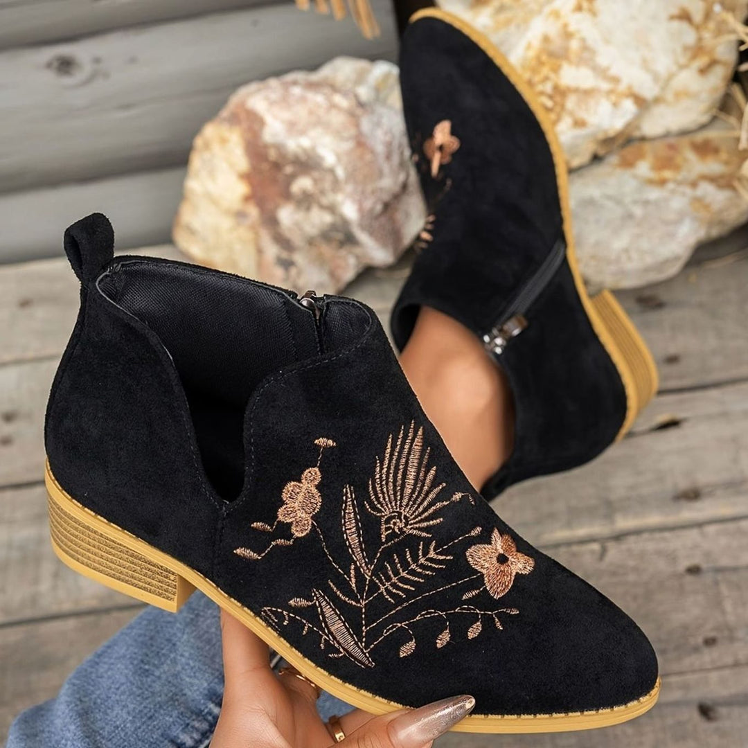 Women's Embroidered Low-Heel Pointed-Toe Ankle Boots, Multicolor