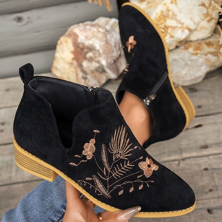 Women's Embroidered Low-Heel Pointed-Toe Ankle Boots, Multicolor