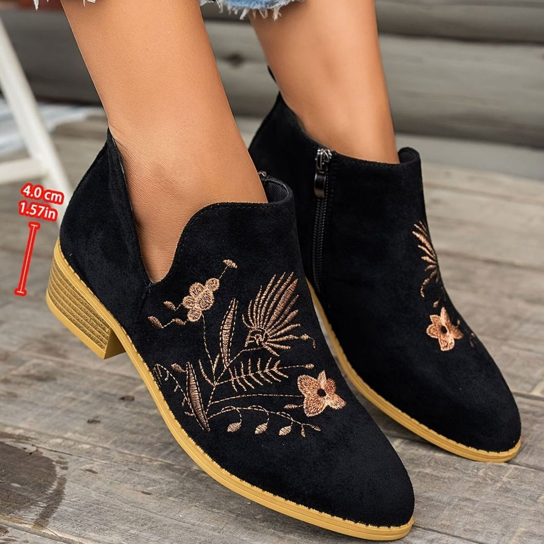 Women's Embroidered Low-Heel Pointed-Toe Ankle Boots, Multicolor