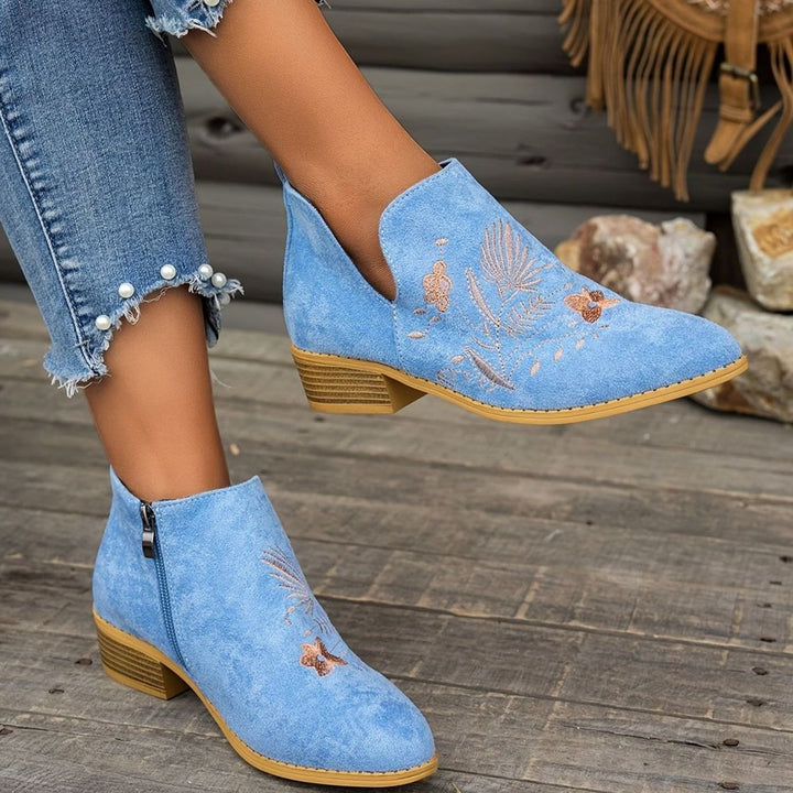 Women's Embroidered Low-Heel Pointed-Toe Ankle Boots, Multicolor